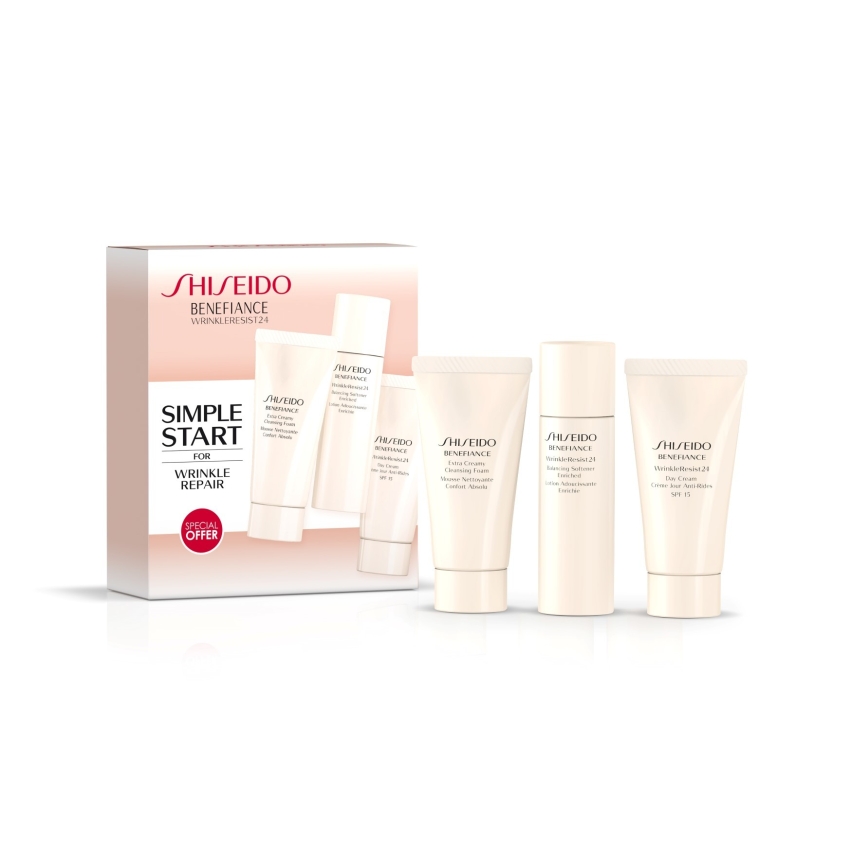 Benefiance Wrinkleresist 24 Set Shiseido: Benefiance WrinkleResist24, Anti-Ageing, Day, Cream, For Face, SPF 15, 30 ml + Benefiance WrinkleResist24, Hyaluronic Acid, Anti-Ageing, Lotion, For Face & Eyes, 30 ml + Men, Cleansing, Cleansing Foam, 30 ml