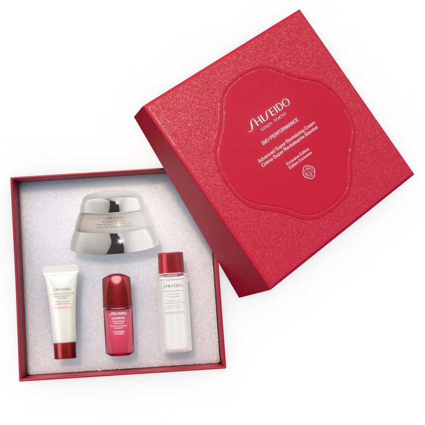 Exclusive Edition Set Shiseido: Bio-Performance, Softening, Lotion, For Face, 30 ml + Benefiance, Cleansing, Cleansing Foam, 15 ml + Ultimune Power Infusing, Serum, For Face, 5 ml + Bio-Performance Advanced Super Revitalizing, Hyaluronic Acid, Anti-Ageing, Day & Night, Cream, For Face, 50 ml