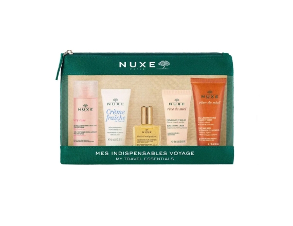  Travel Kit Institutional 2023 Set Nuxe: Very Rose, Micellar Water, For Sensitive Skin, 50 ml + Creme Fraiche de Beaute, Moisturizing, Cream, For Face, 15 ml + Huile Prodigieuse Rich Multi-Purpose, Body Oil, For Face, Body & Hair, 10 ml *Miniature + Reve de Miel, Hydrating and Repairing, Hand Cream, 15 ml *Miniature + Reve de Miel, Cleansing Gel, For Face, 30 ml