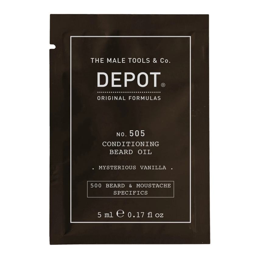 Depot, 500 Beard & Mustache Specifics No. 505, Beard Oil, Misterious Vanilla, Vitamin E, For Shine & Softness, 5 ml