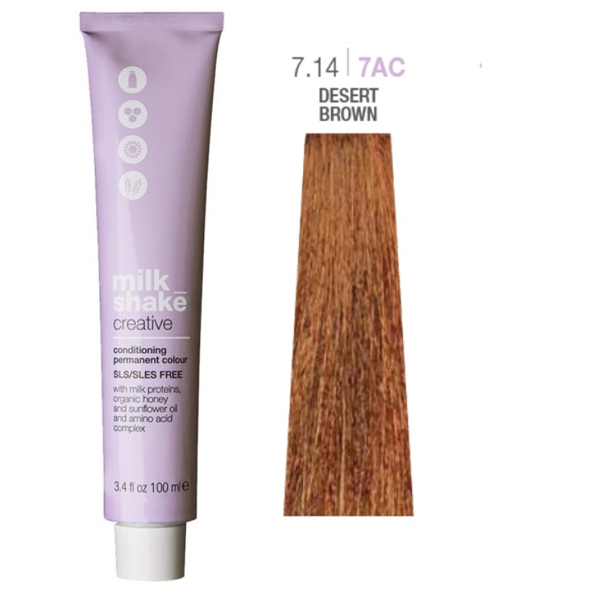 Milk Shake, Creative, SLS/SLES-Free, Permanent Hair Dye, 7.14|7AC Desert Brown, 100 ml