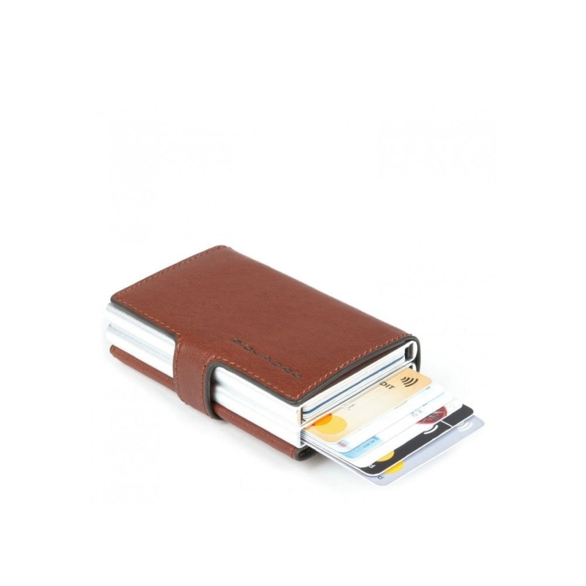 Piquadro, Black Square, Leather, Card Holder, Square Sliding System with Double Credit Card Case, PP5472B3R, Brown, For Men
