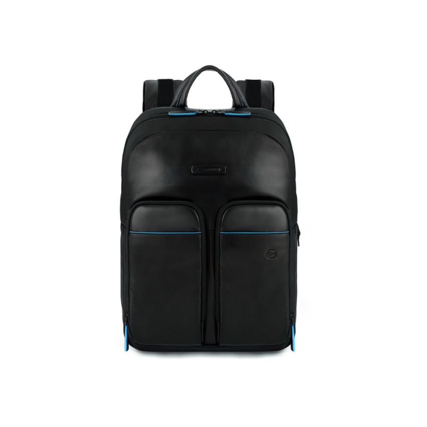 Piquadro, Blue Square, Leather, Backpack, Black, Laptop Compartiment, CA5575B2V, For Men
