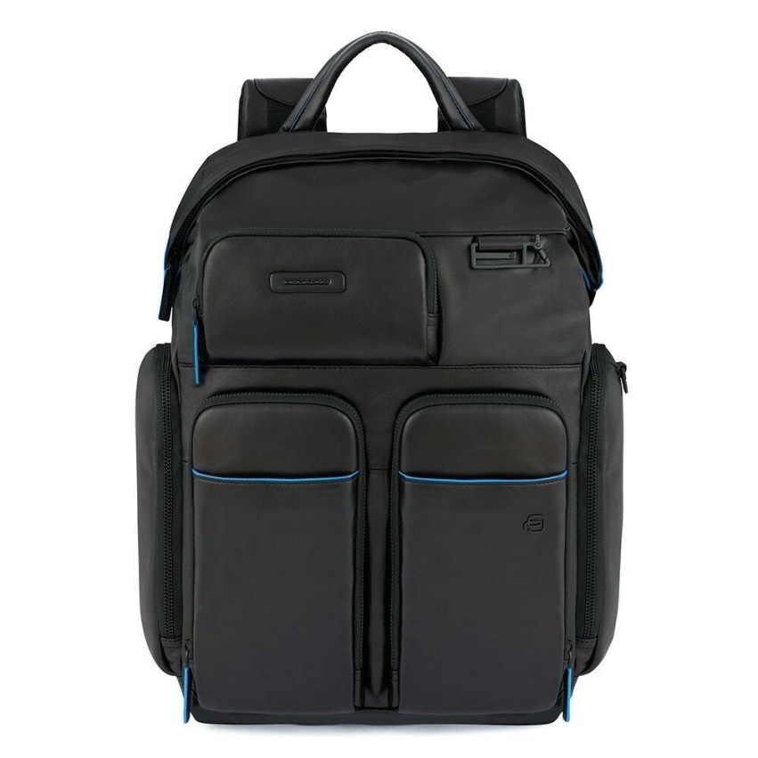 Piquadro, Blue Square, Leather, Backpack, Black, CA5573B2V, Unisex, Size L