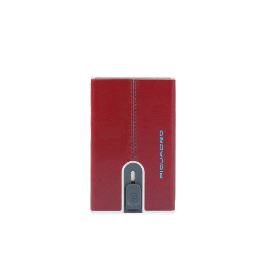 Piquadro, Blue Square, Leather, Card Holder, Square Sliding System with Money Clip, PP5358B2R-R, Red, For Men