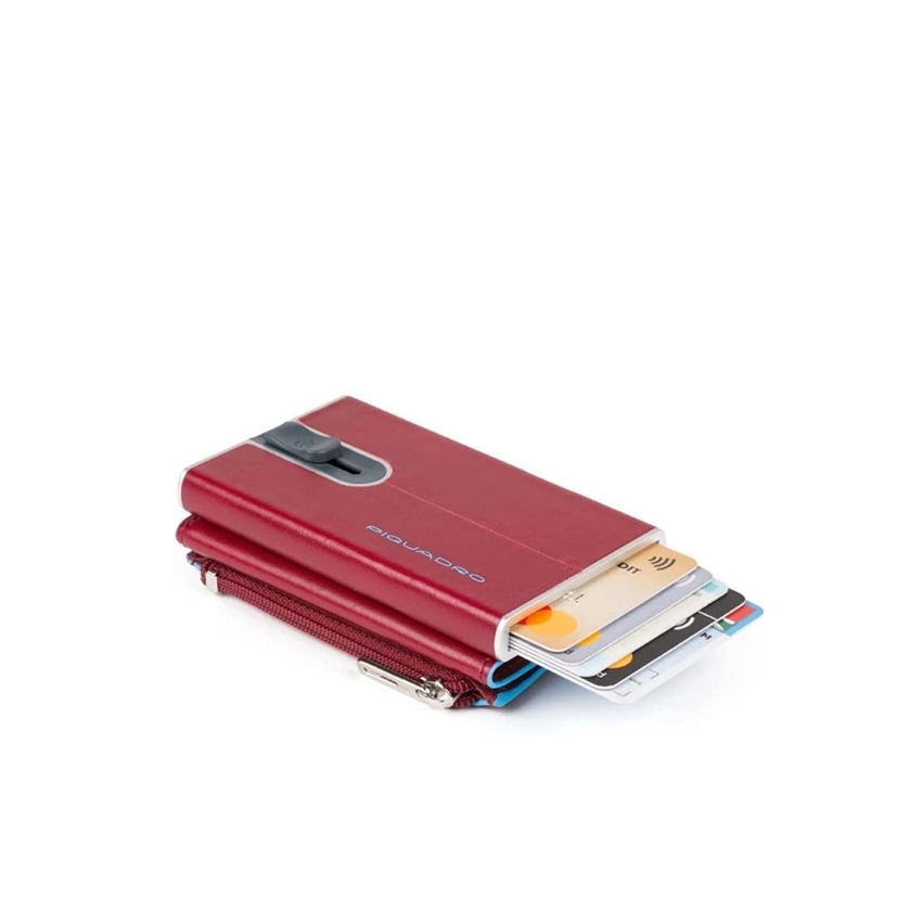 Piquadro, Blue Square, Leather, Card Holder, Square Sliding System with Zipped Coin Pocket, PP5359B2R-R, Red, For Men