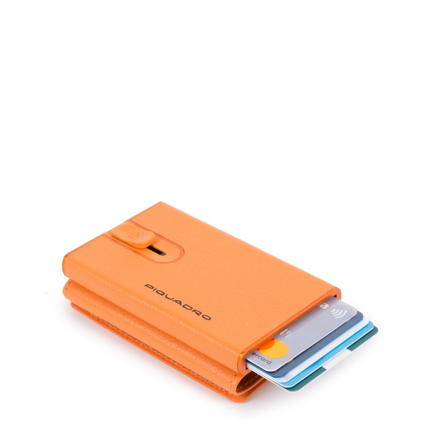 Piquadro, Blue Square, Leather, Card Holder, Square Sliding System with Compact for Banknotes, PP4891EMR/AR, Orange, For Men