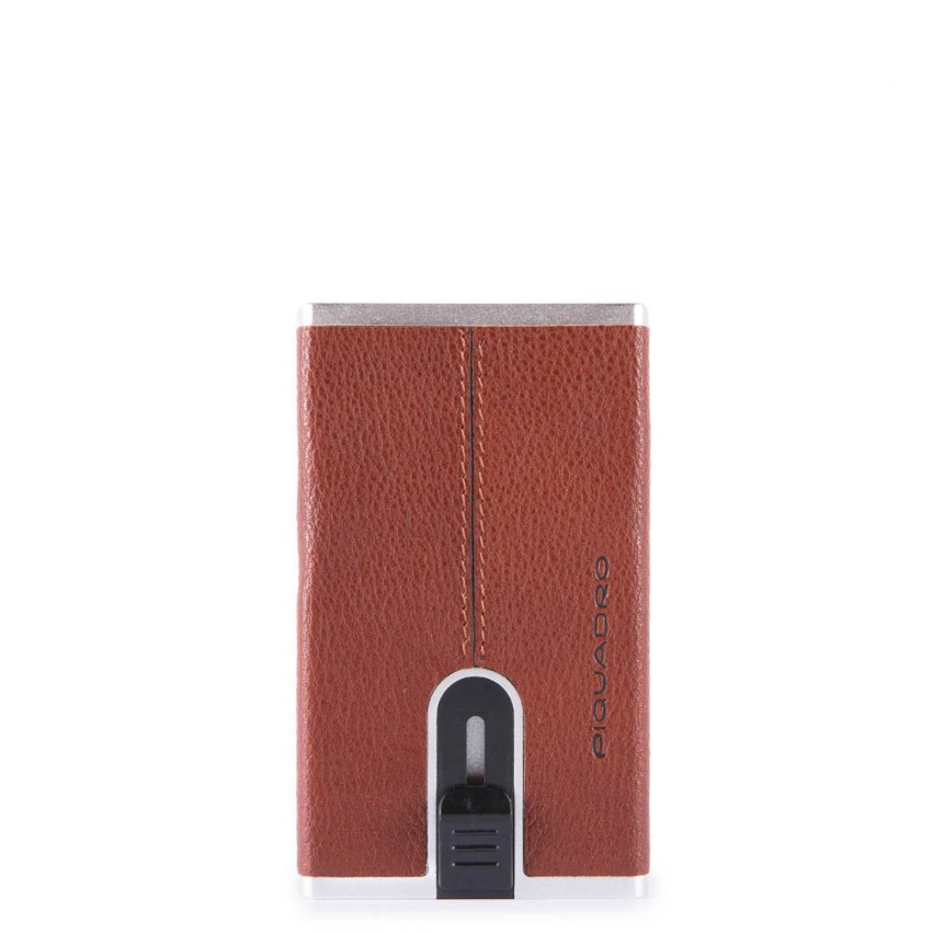 Piquadro, Black Square, Leather, Card Holder, Square Sliding System with Money Clip, PP4825B3R-CU, Brown, For Men