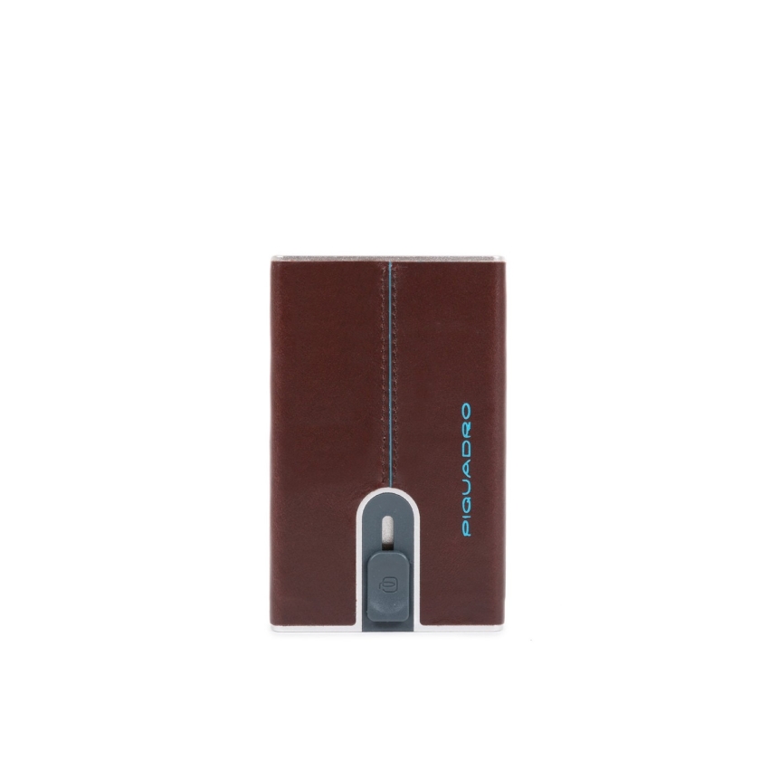 Piquadro, Blue Square, Leather, Card Holder, Square Sliding System with Money Clip, PP5358B2R, Mahogany, For Men