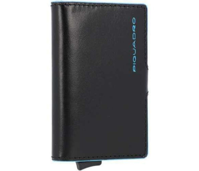 Piquadro, Blue Square, Leather, Card Holder, Square Sliding System with Compact for Banknotes, PP5649B2R-N, Black, For Men