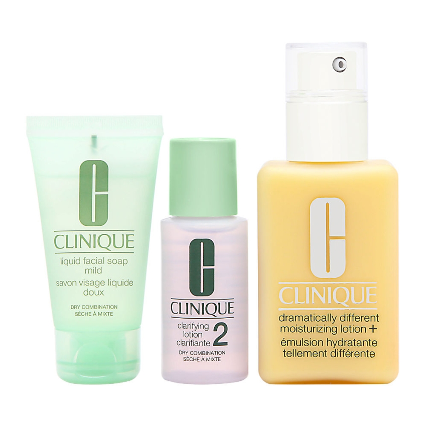  Great Skin Start Here 3 Step Set Clinique: Dramatically Different Lotion+, Fragrance Free, Moisturizing, Day & Night, Lotion, For Face, 125 ml + Clinique, Cleansing, Liquid Soap, For Face, 30 ml + Clarifying 2, Cleansing Lotion, For Face, 30 ml