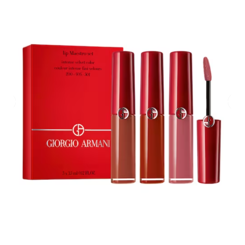 Set Giorgio Armani: Lip Maestro, Cream Lipstick, 501, 4.5 ml + Lip Maestro, Cream Lipstick, 200, 4.5 ml + Lip Maestro, Cream Lipstick, 400, 4.5 ml + Lip Maestro, Cream Lipstick, 405, 4.5 ml