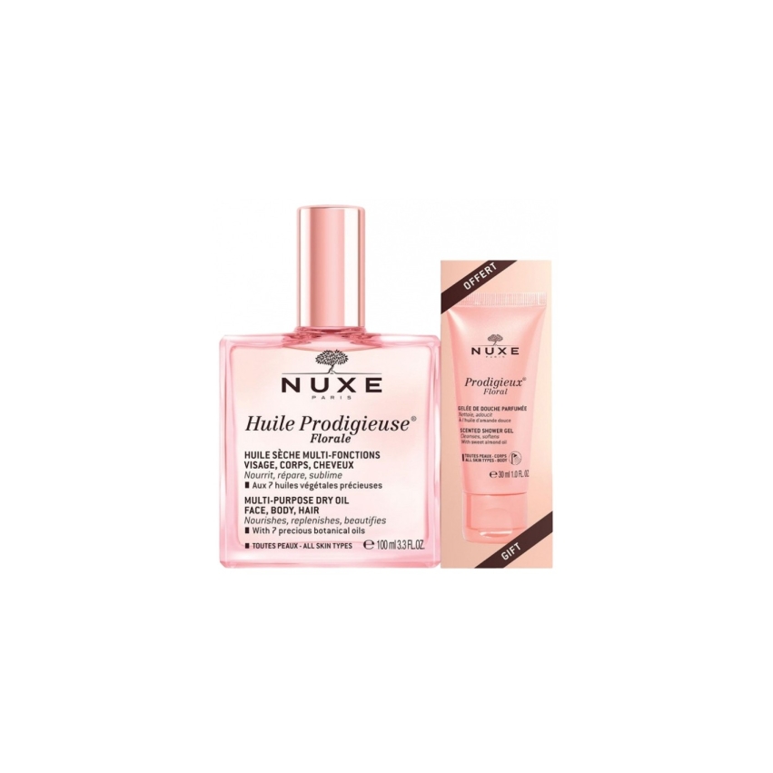 Set Nuxe: Huile Prodigieuse Multi-Purpose Floral, Body Oil, For Face, Body & Hair, 100 ml + Prodigieux Floral, Cleansing, Shower Gel, For All Skin Types, 30 ml