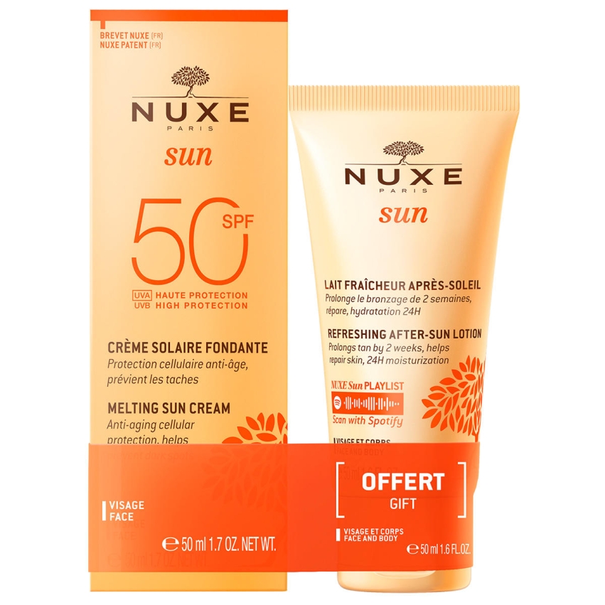 Set Nuxe: Sun Melting, Sunscreen Cream, For Face, SPF 50, 50 ml + Sun, Sun Protection, After-Sun Lotion, 50 ml