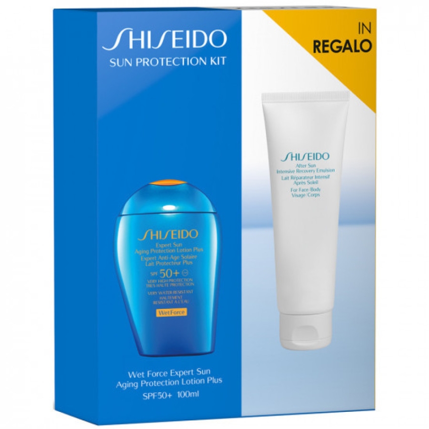 Set Shiseido: Expert Sun, Sun Protection, Sunscreen Lotion, SPF 50+, 100 ml + Expert Sun Wet Force, Sun Protection, After-Sun Lotion, 75 ml