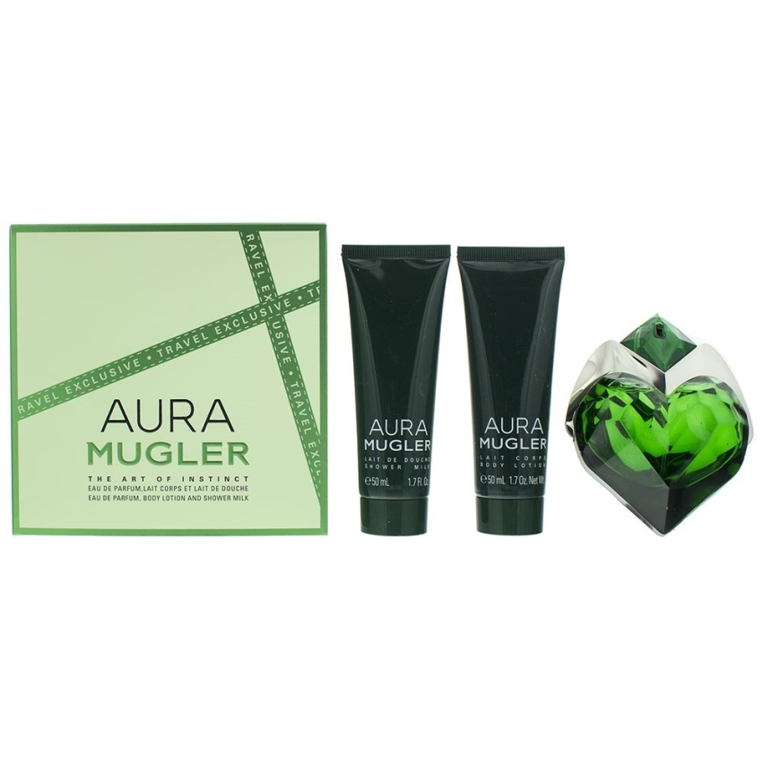 Set Thierry Mugler: Aura, Eau De Parfum, For Women, 50 ml + Aura, Moisturizing, Body Lotion, 50 ml + Aura, Shower Gel, For All Skin Types, 50 ml